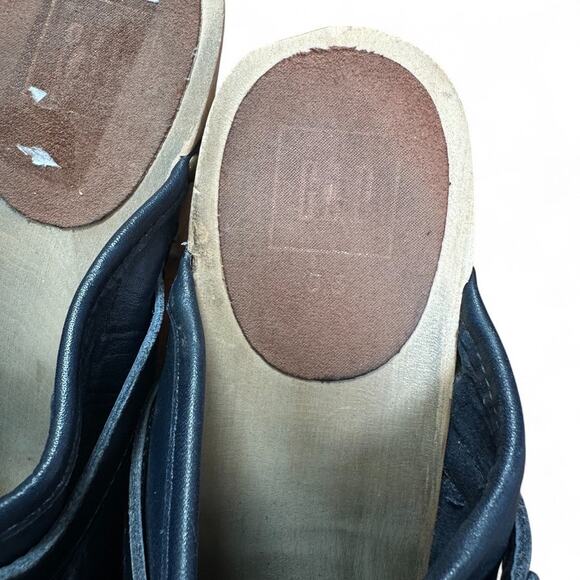 GAP Leather Navy Blue Studded Clogs Wooden Heel Mules Women’s Size 8.5 - Picture 7 of 9